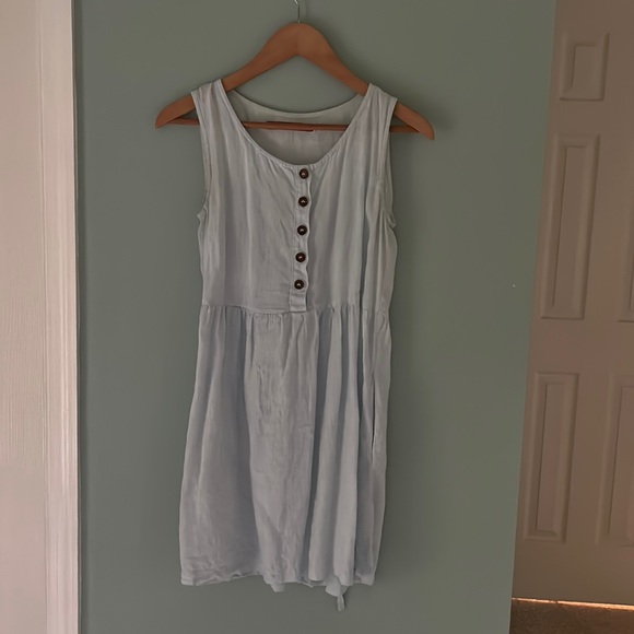 pyne & smith Dresses & Skirts - PYNE & SMITH Sleeveless Cloud Color 100% Linen Button Front Waist Tie Dress XS
